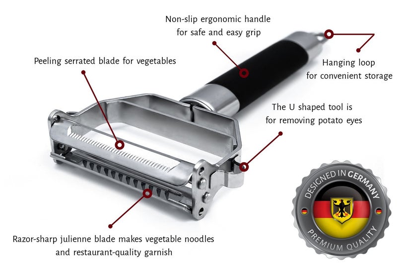 Deiss PRO Dual Julienne Peeler & Vegetable Peeler - Non-slip Handle - Apple Peeler & Potato Peeler, Orange Peeler, Zoodles Maker - Y Peeler, Veggie Peeler for Making Delicious Veggie Noodles - Image 3